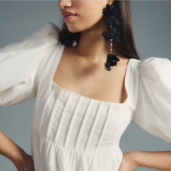 Anthropologie Square-Neck Puff-Sleeve Tiered Dress size Medium. - Picture 2 of 12